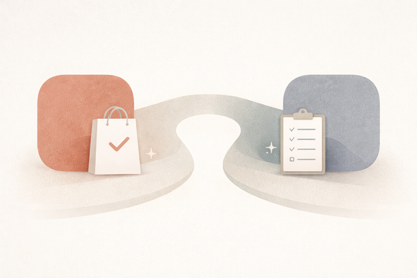 Minimal editorial illustration representing two different participation paths within the RIMAN purchasing system.