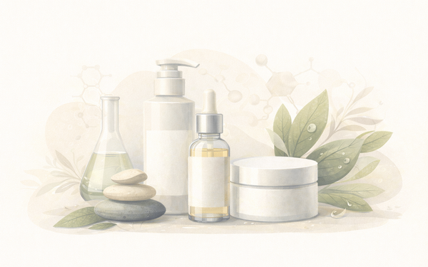 Editorial-style illustration representing a routine-based Korean skincare system focused on balance and long-term skin comfort